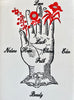 block print hand made card with open palmed hand 7.25" by 10"