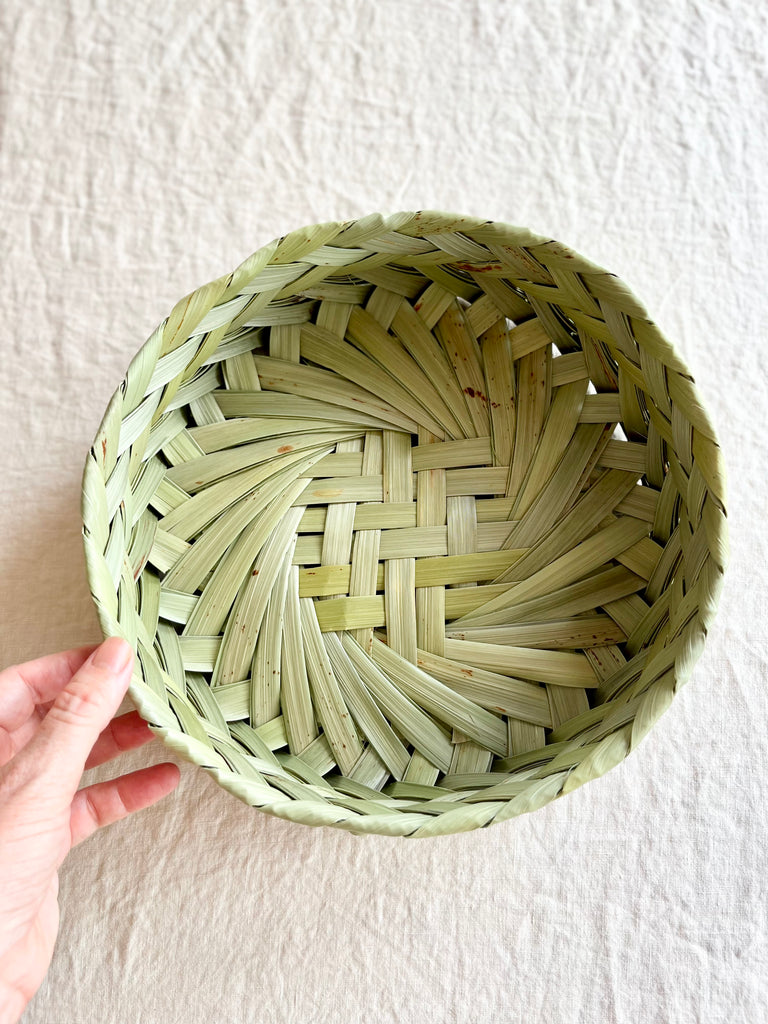 woven basket sotol light green 10.5 inch large with hand