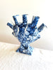 blue and white heart shaped tulipiere tower 10 inches tall angled view