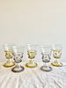 hand blown glass goblet with amber accents group of five