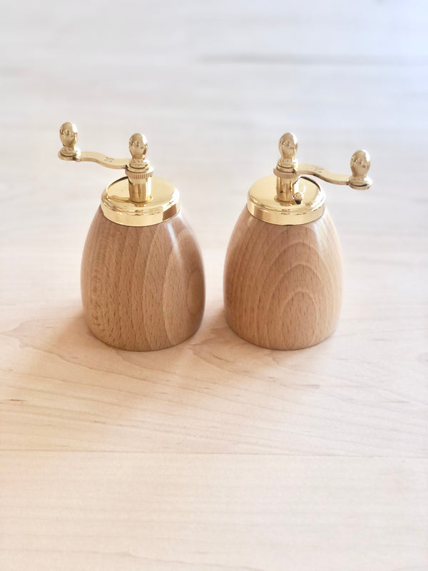 wood salt and pepper mills with brass