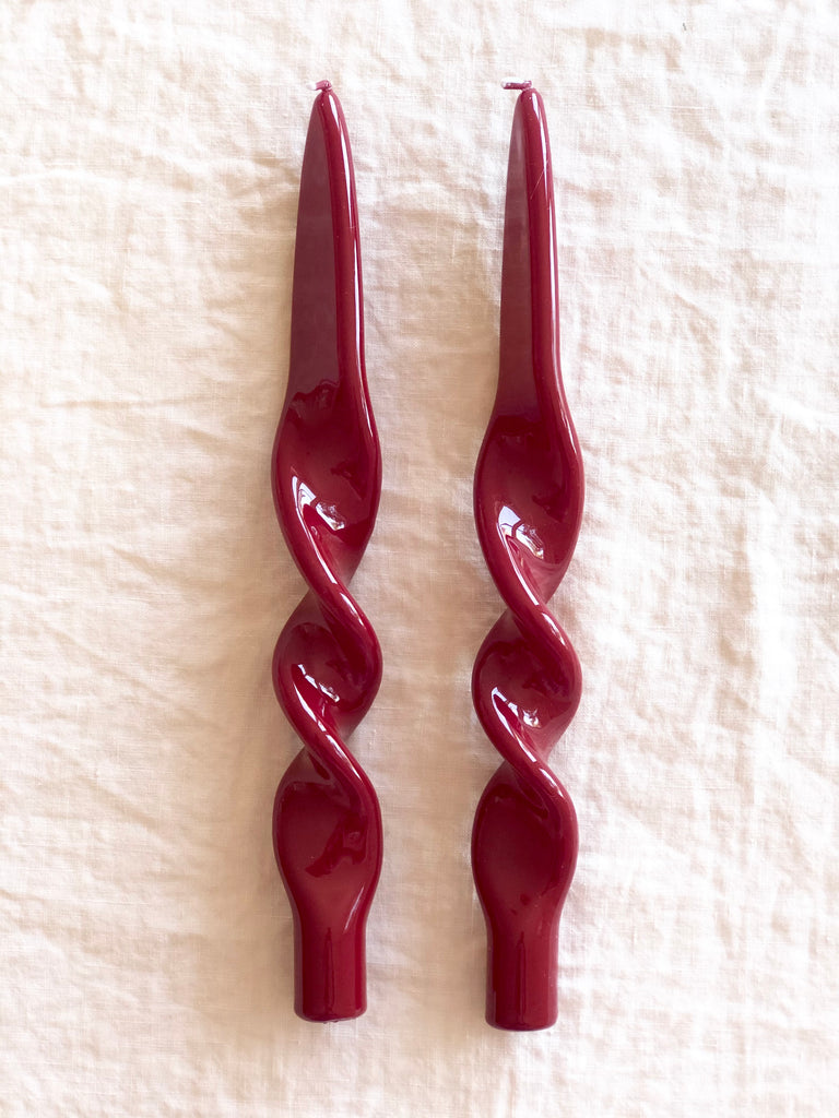 deep red twisted taper candles