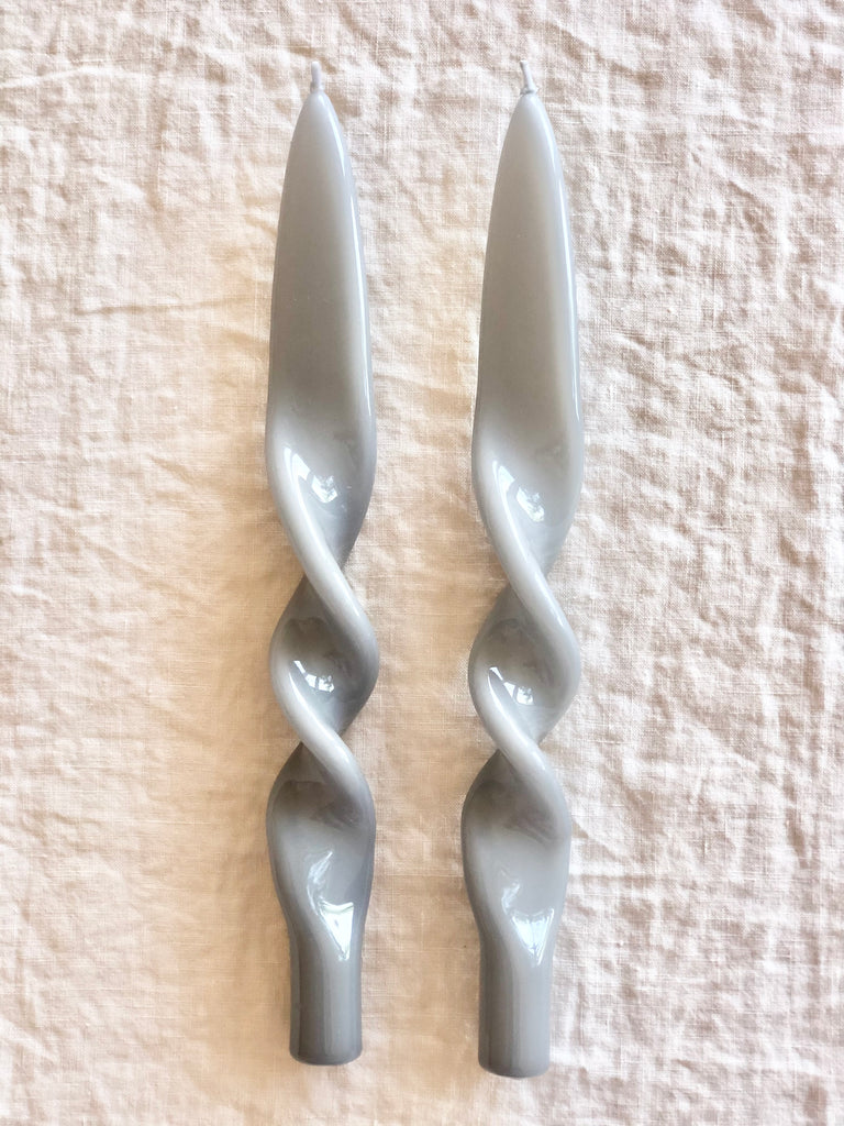 dove gray twisted taper candles