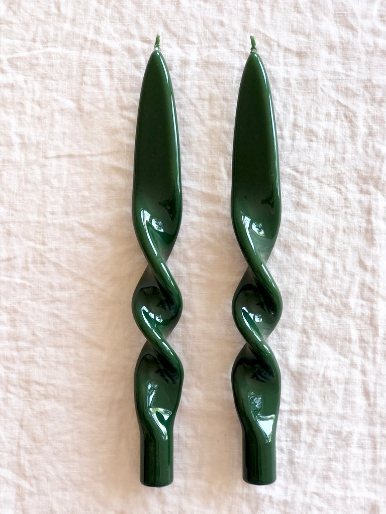 dark green twisted taper candles 