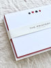 The Printery Ante Up Note Cards white with black and red heart spade club and diamond 6.25 by 4.5 inches detail view