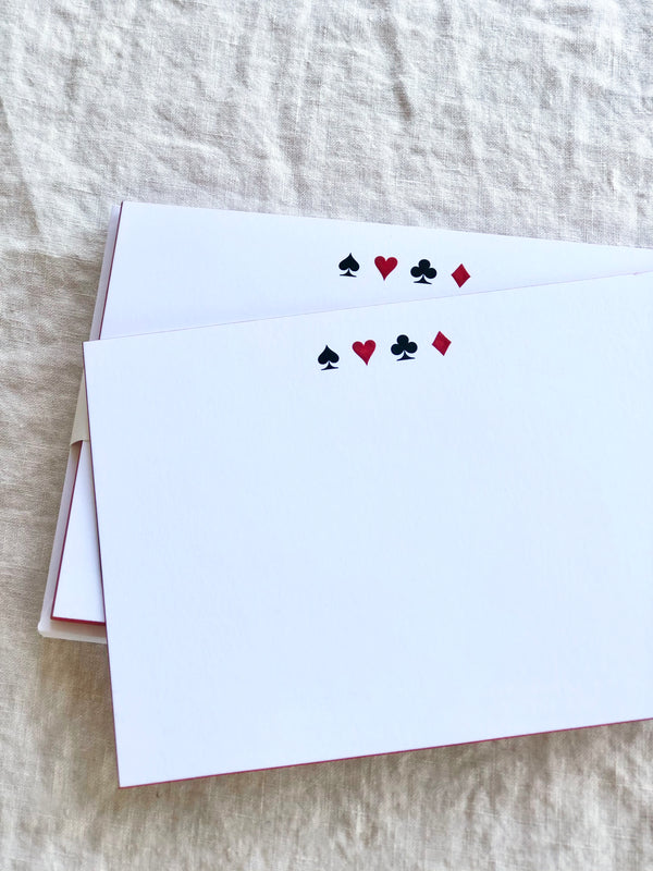 The Printery Ante Up Note Cards white with black and red heart spade club and diamond 6.25 by 4.5 inches