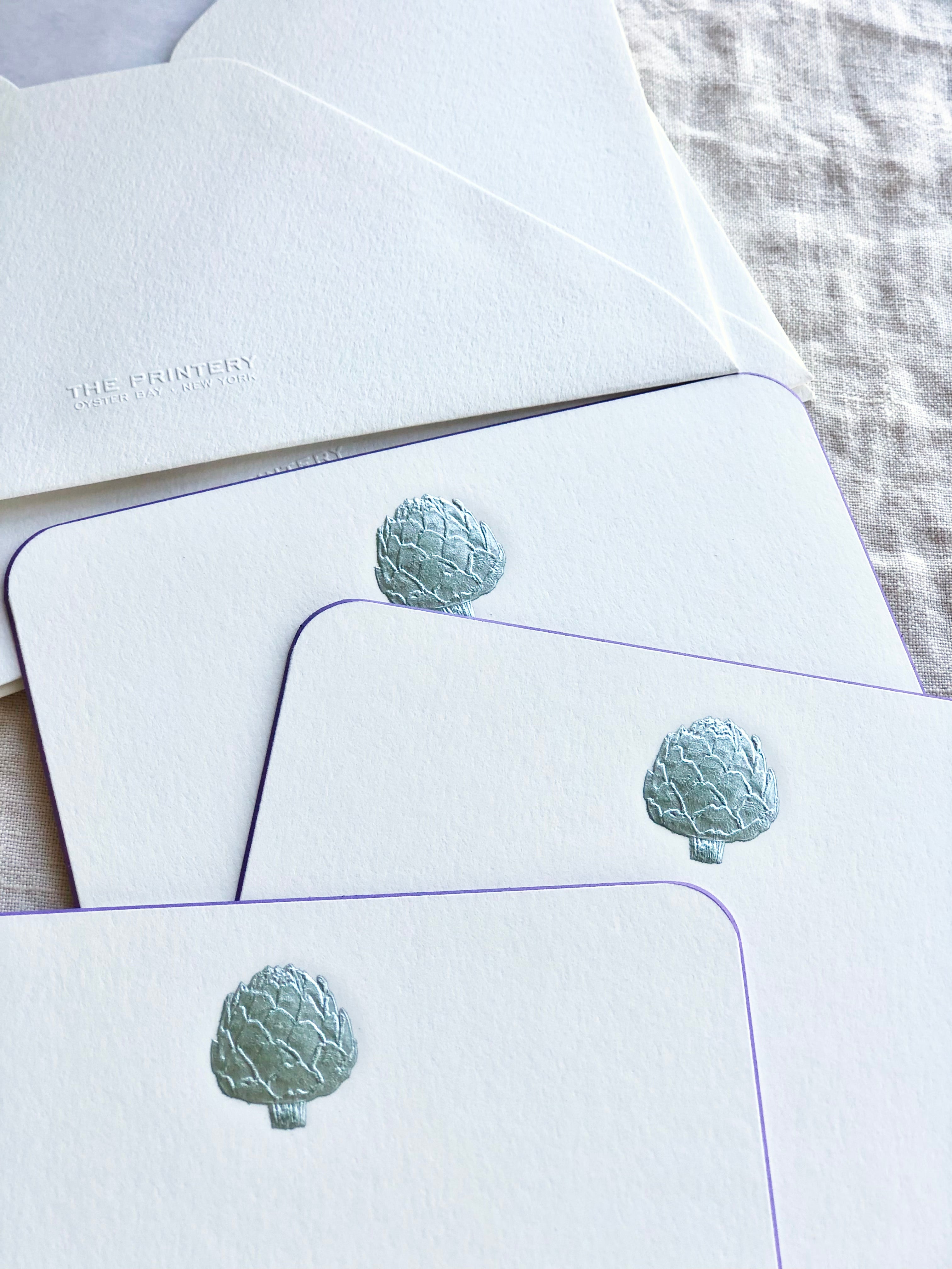 Sage Artichoke Stationery ~ Lilac edge S/10