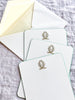 The Printery Golden Garland Note Cards white with gold garland and green beveled edge 6.25 by 4.5 inches