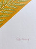 ellen merchant limited edition print with yellow background and large pink Marigold 13.7" x 19.6" signature detail view