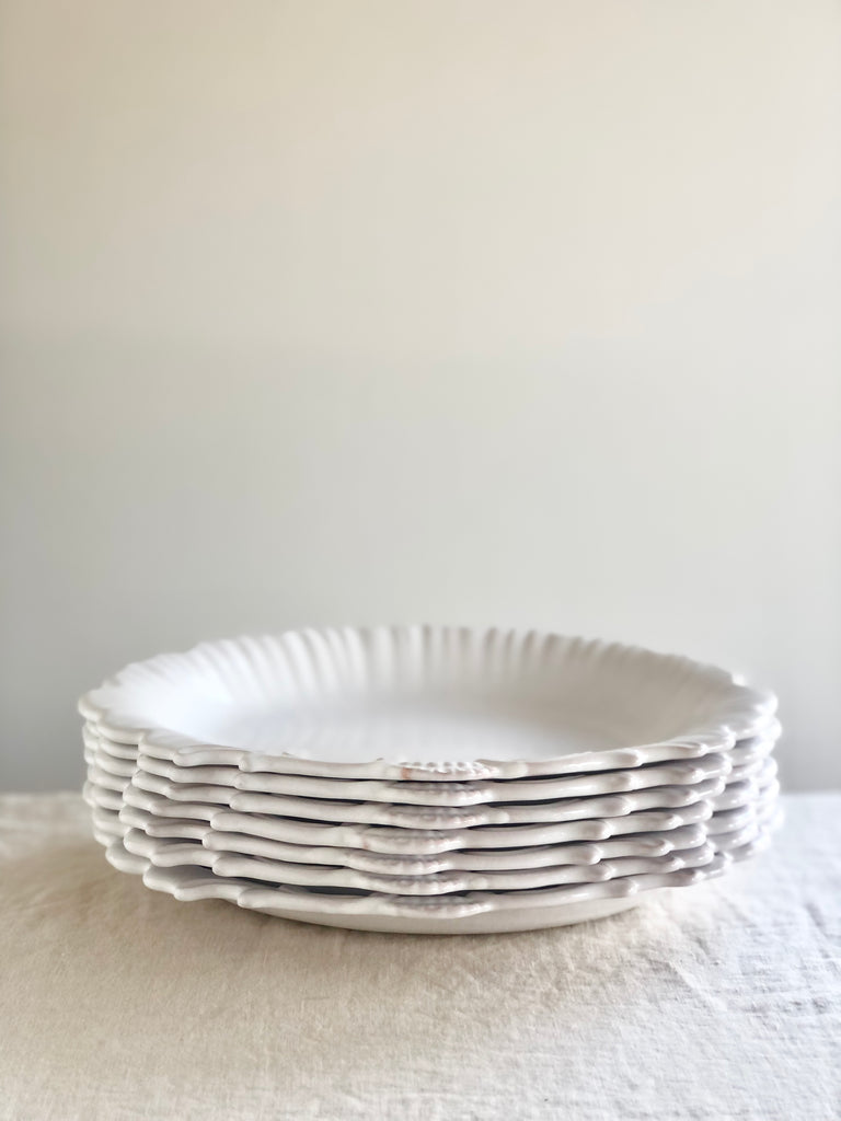 seashell dessert plate ceramic white 9 inch stacked