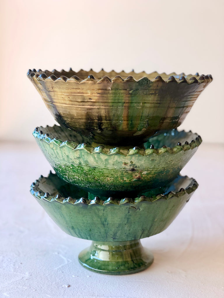 Tamegroute emerald colored bowls 6 inch stacked