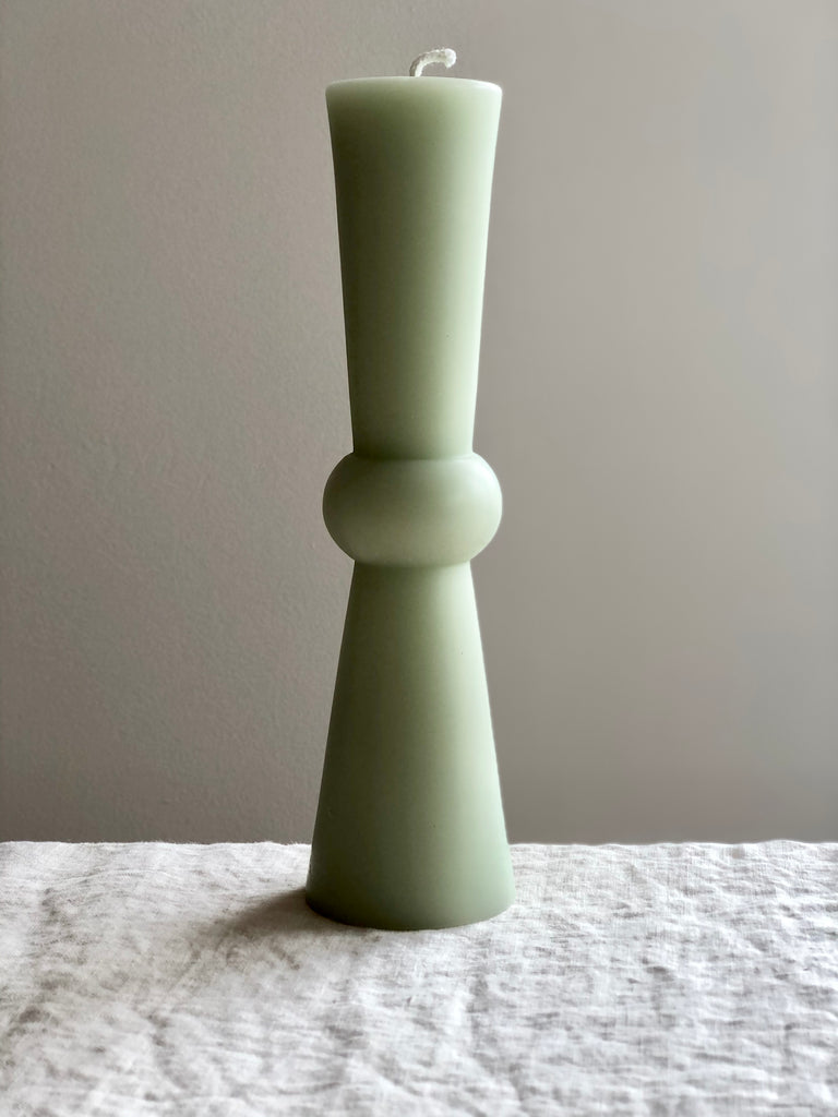 celadon green beeswax pillar candle 8.75 inches tall