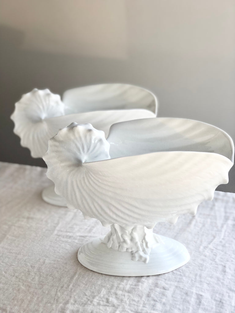 vintage Wedgwood porcelain nautilus bowl with white interior in group of two