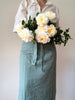 sage green linen apron bistro style with flowers