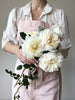 light pink linen apron full length with flowers