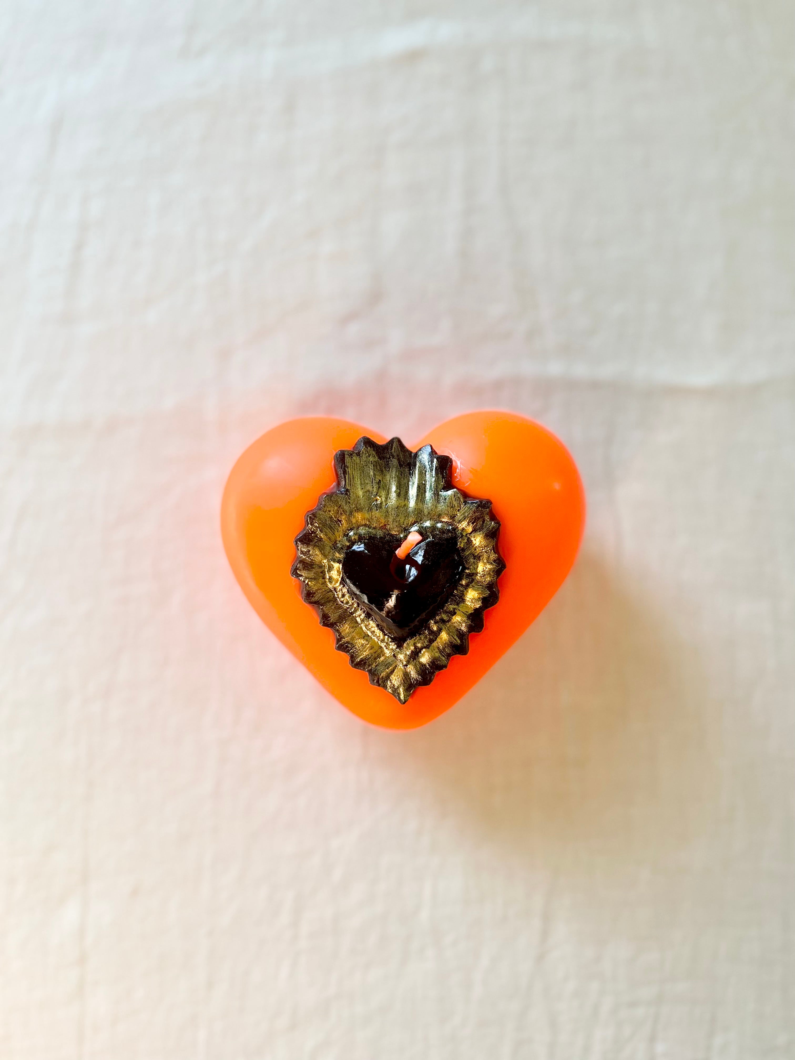 Puffy Heart Candle- Neon Orange