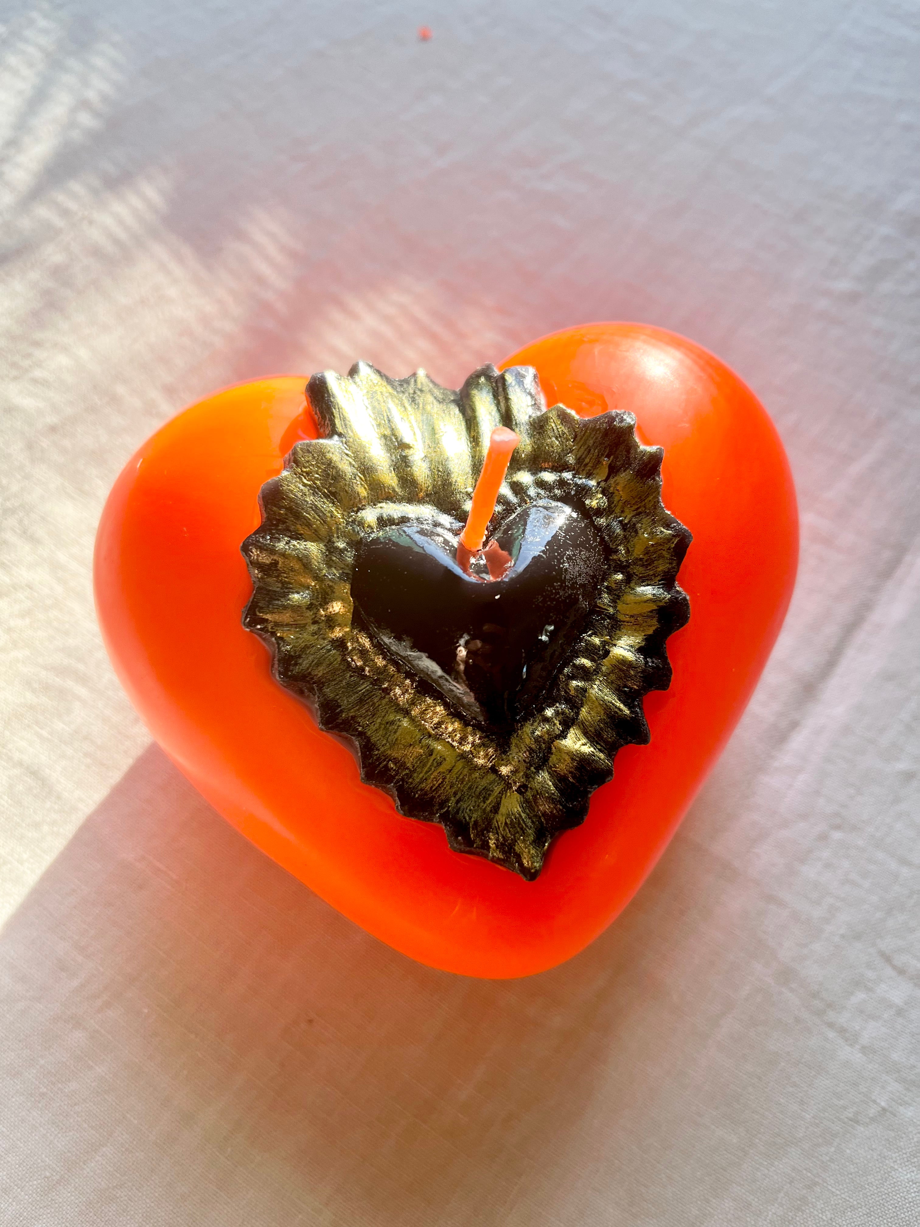 Puffy Heart Candle- Neon Orange