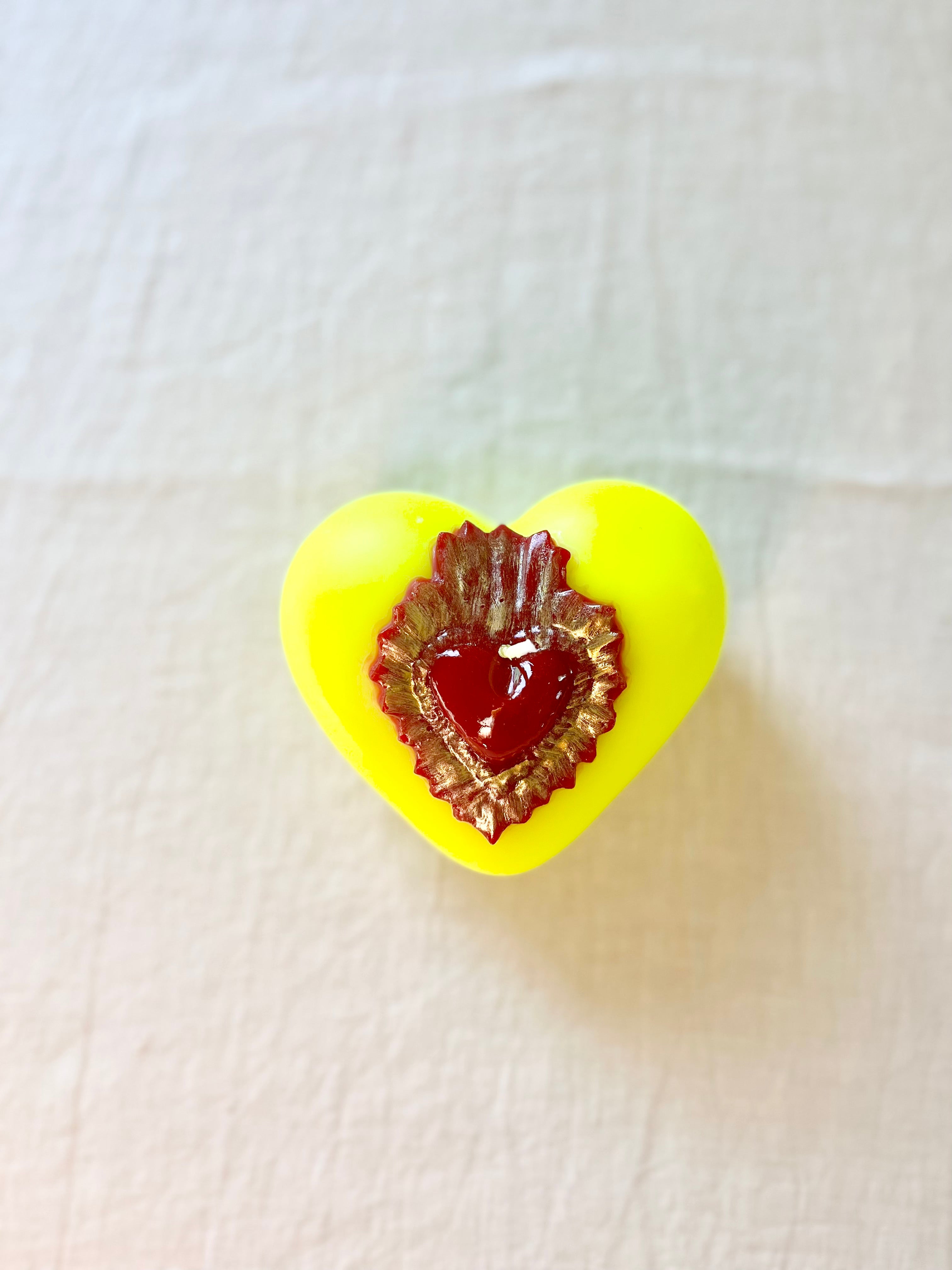 Puffy Heart Candle- Neon Yellow