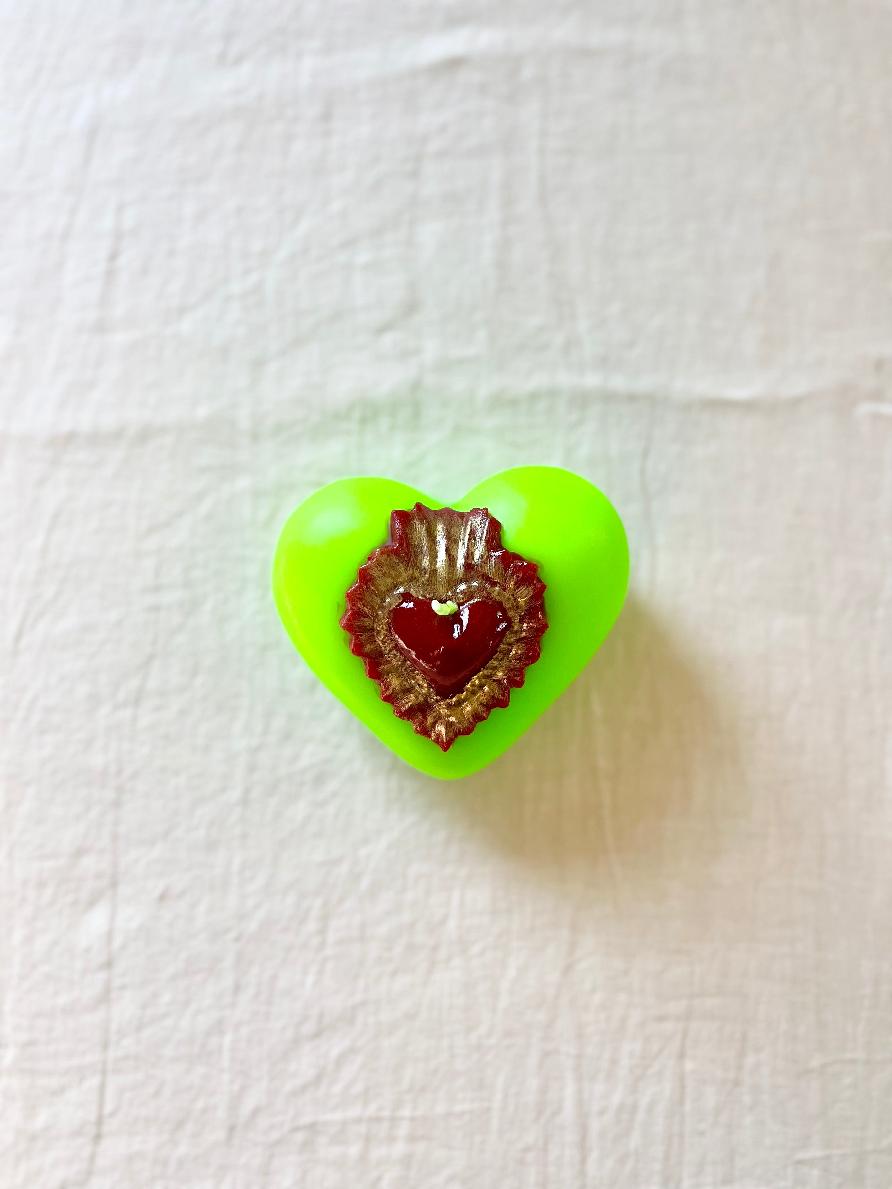 Puffy Heart Candle- Neon Green