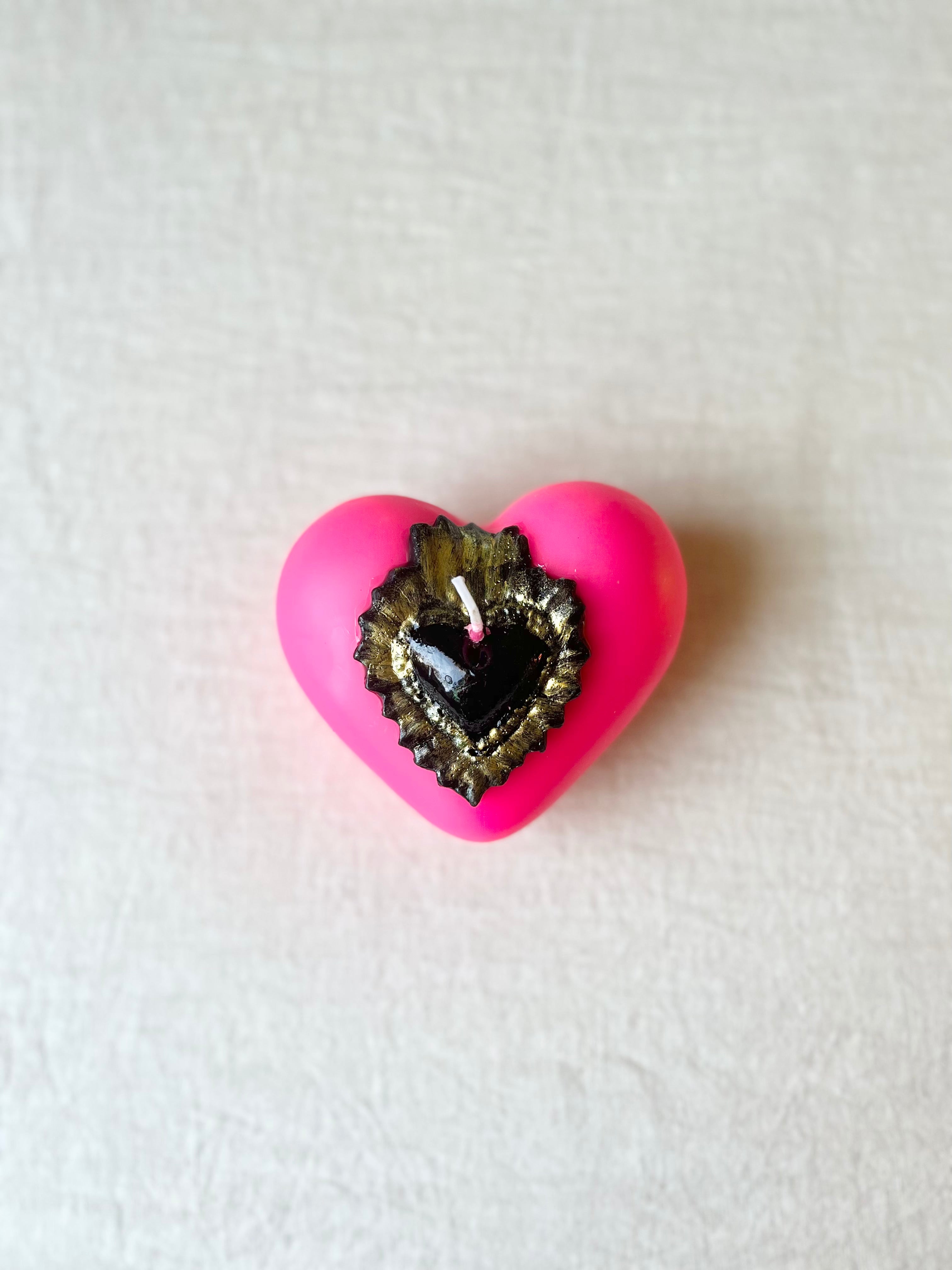 Puffy Heart Candle- Neon Pink