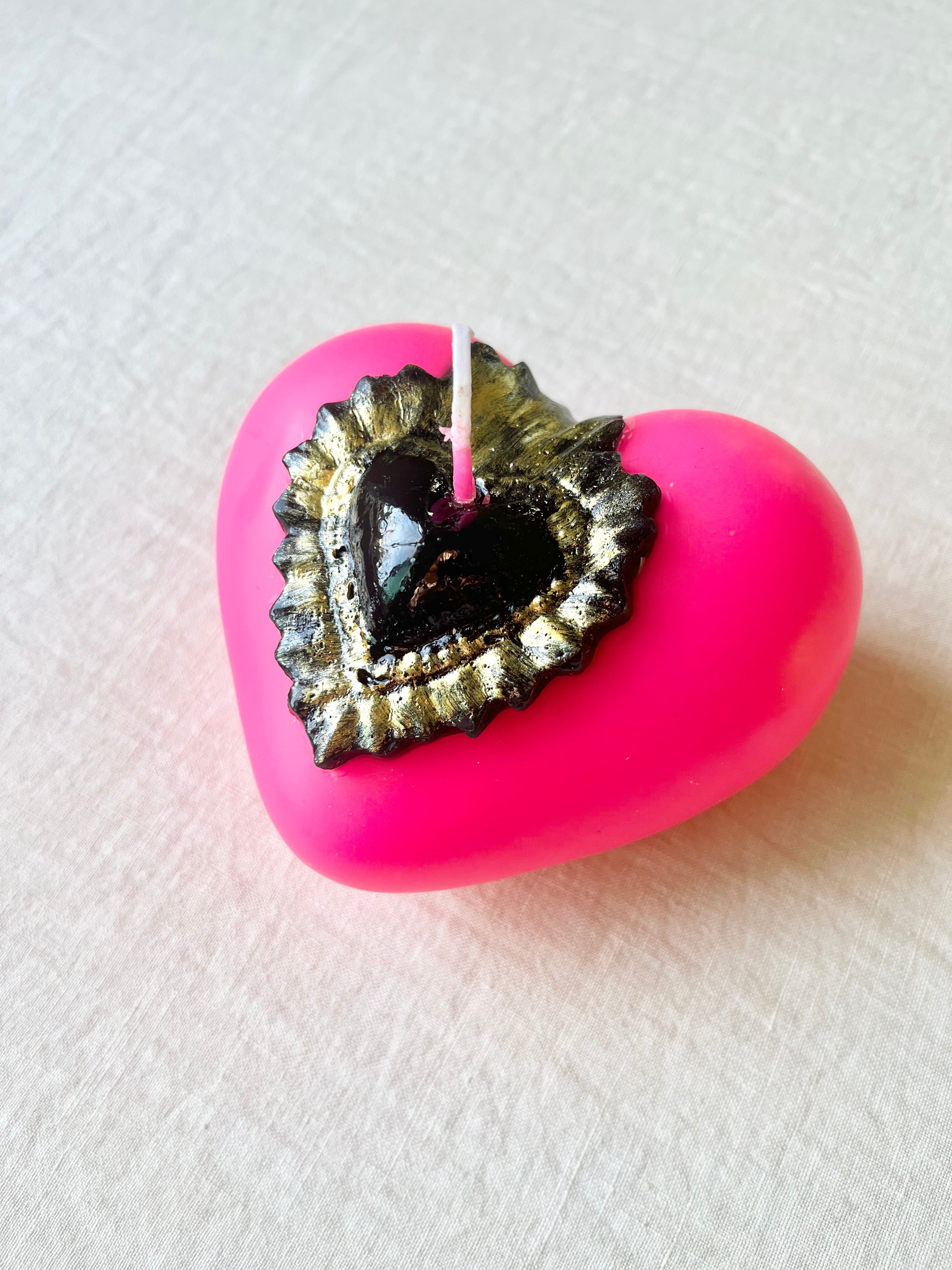 Puffy Heart Candle- Neon Pink