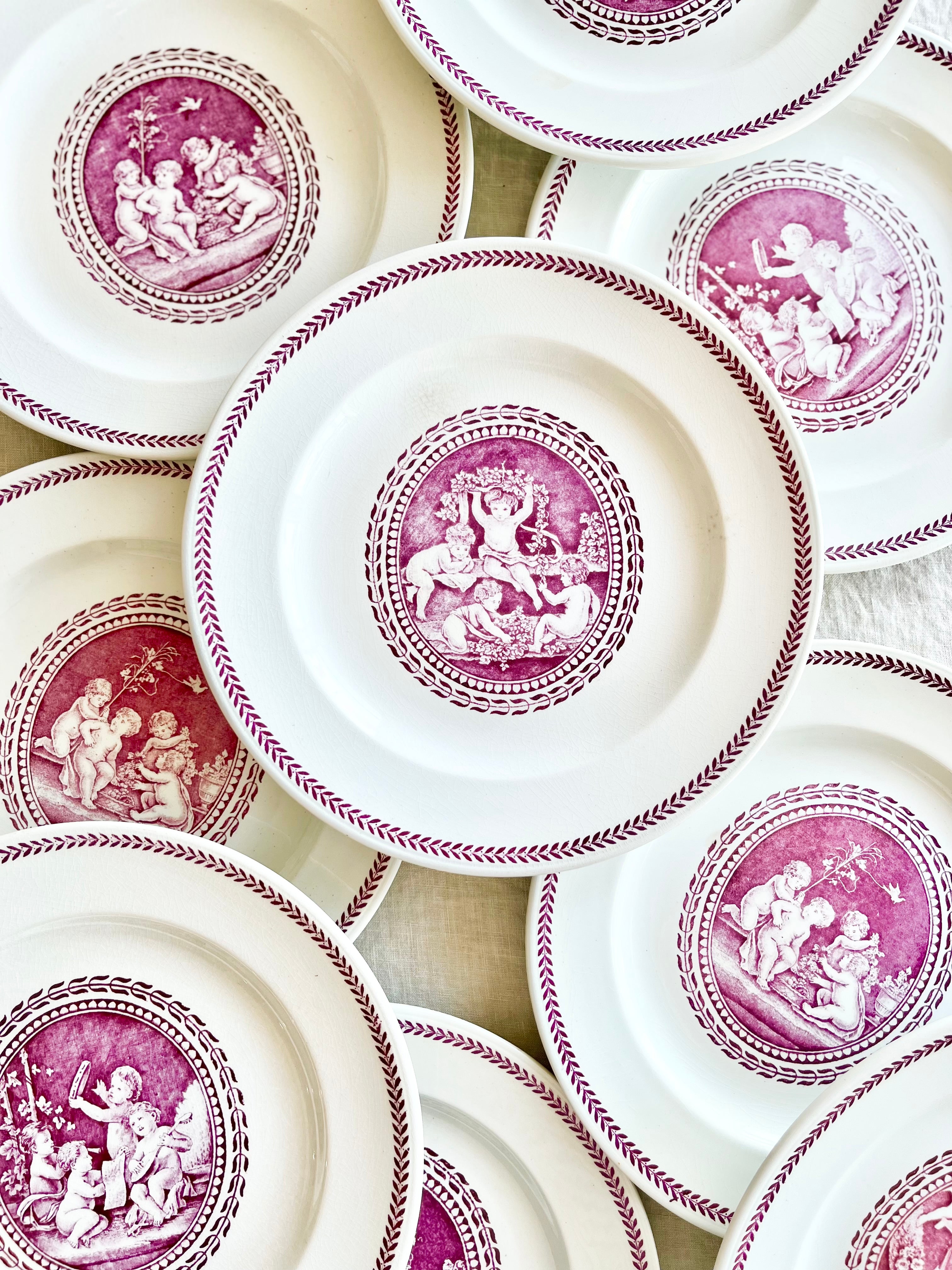 wedgwood cipriani dinner plate with pink and white cherub design in center