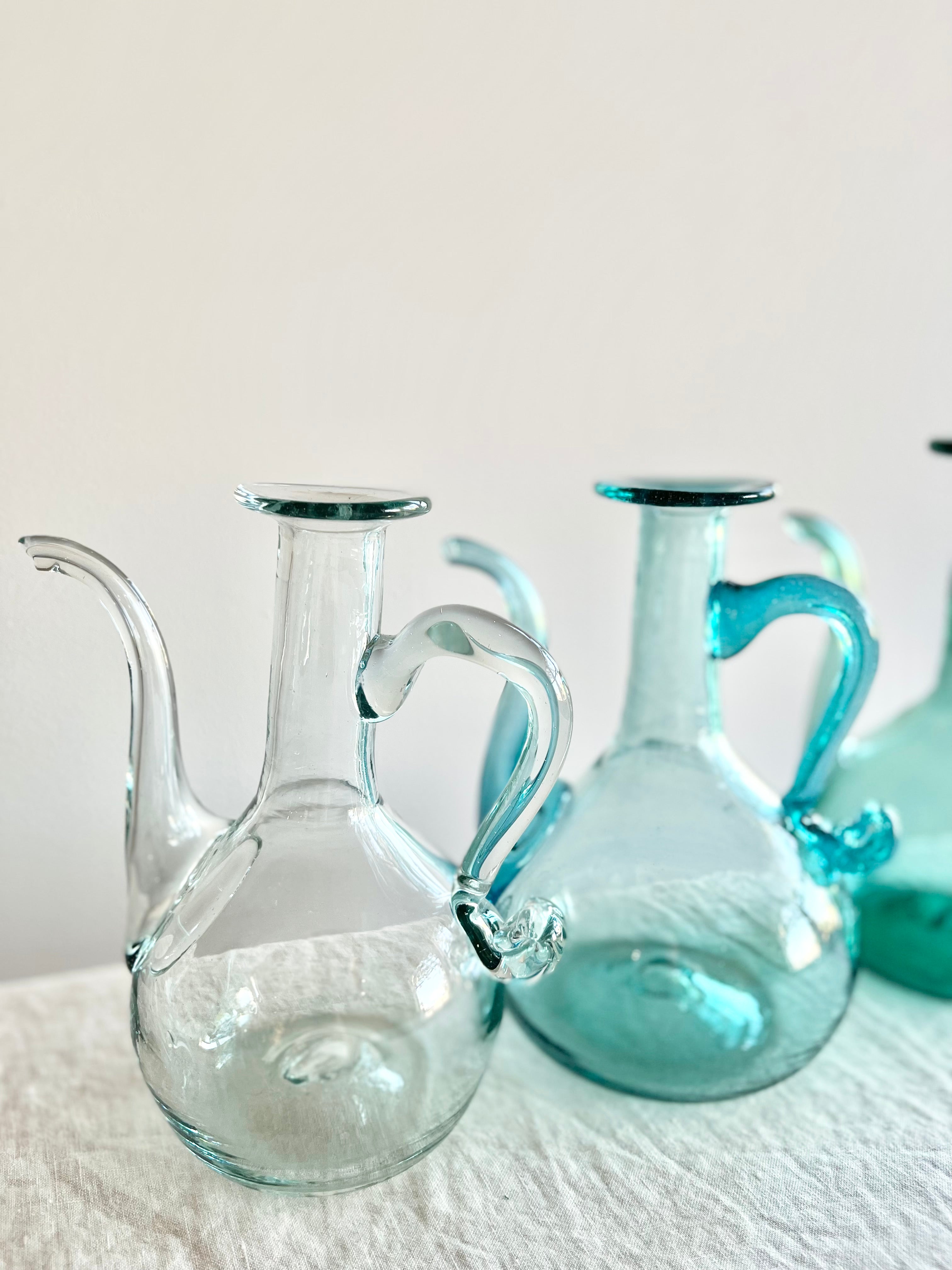 light blue blown glass cruet by gordiola with other color options