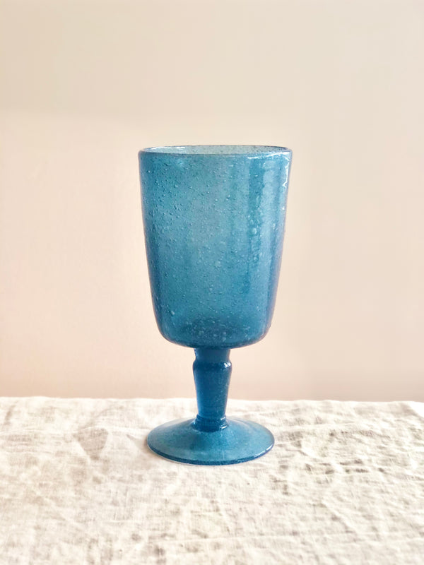 blue bubble glass goblet
