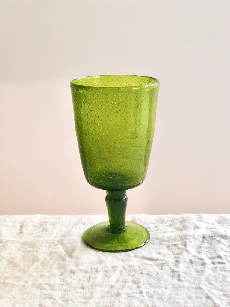 bubble glass goblet in fern green color