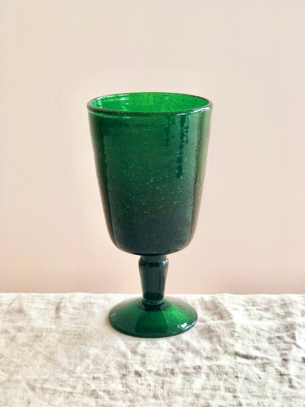 goblet made of dark green bubble glass