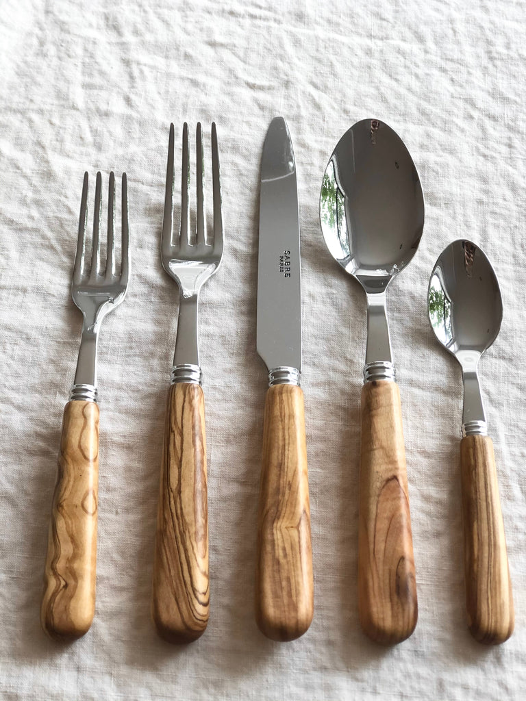 sabre stainless steel flatware set with olive wood handles