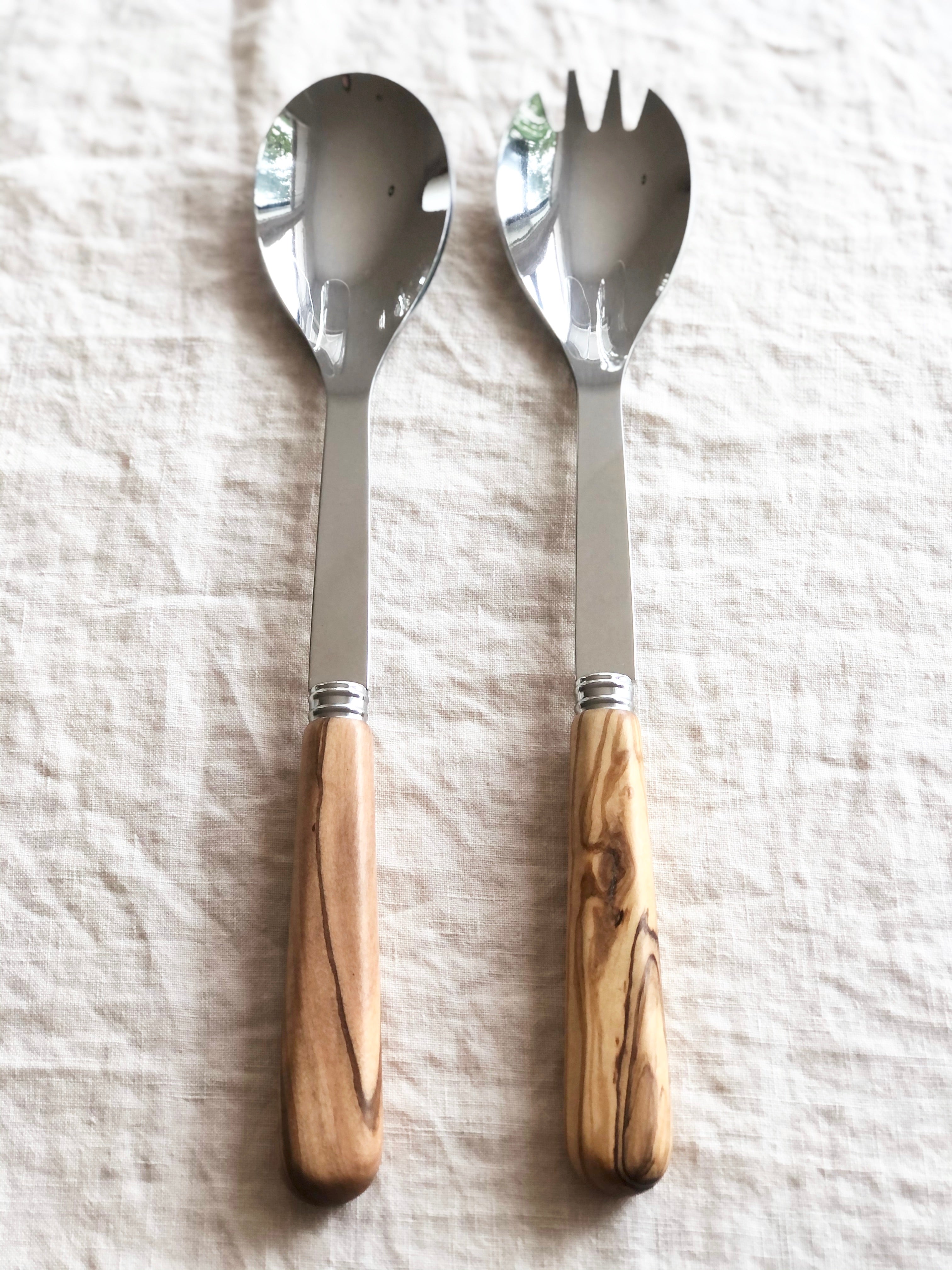 salad servers with olive wood handles