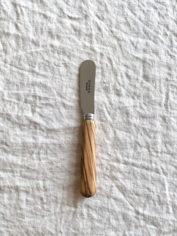 sabre stainless steel butter spreader with olive wood handles