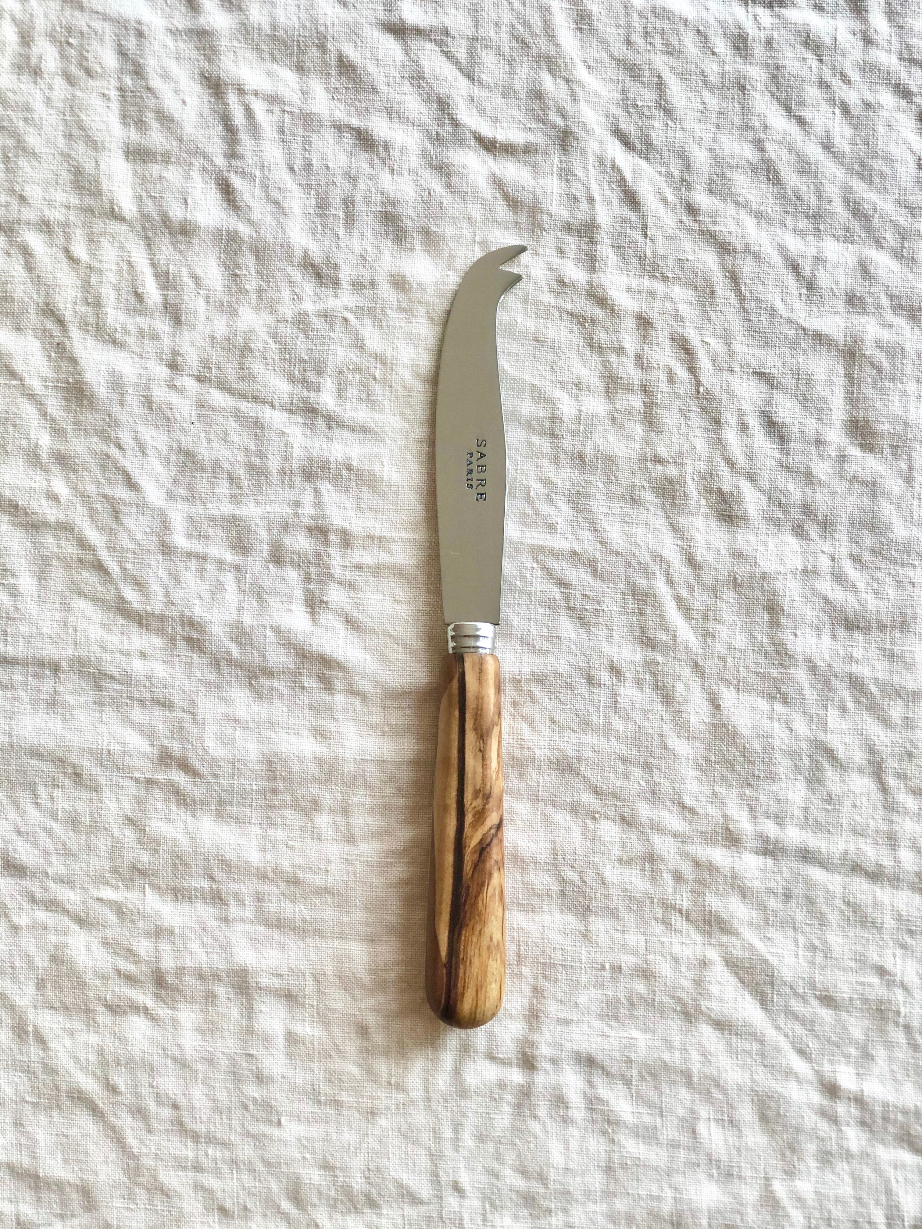 sabre stainless steel cheese knife with olive wood handles