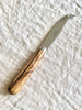 sabre stainless steel cheese knife with olive wood handles detail view
