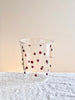 clear glass tumblers with red glass dots