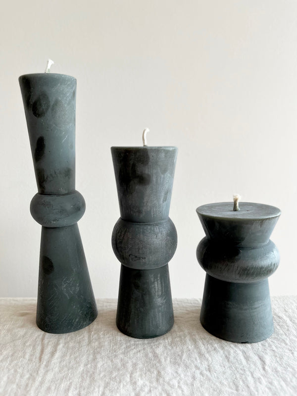 tall dark green totem candle large medium and small