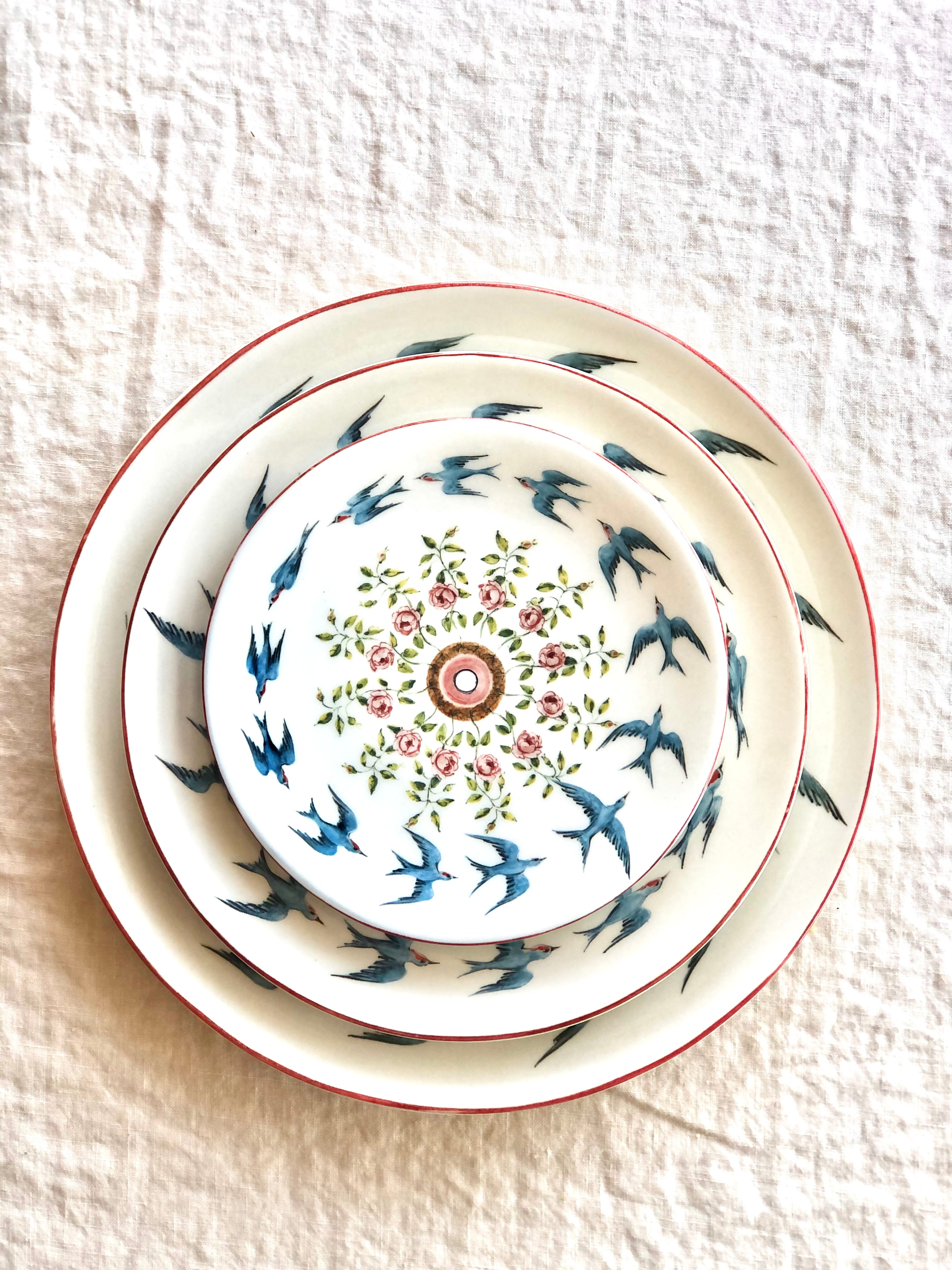 salad plates with sparrow design 6 inch stacked