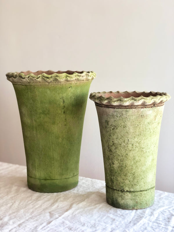 moss covered terra cotta pot for plants in two sizes