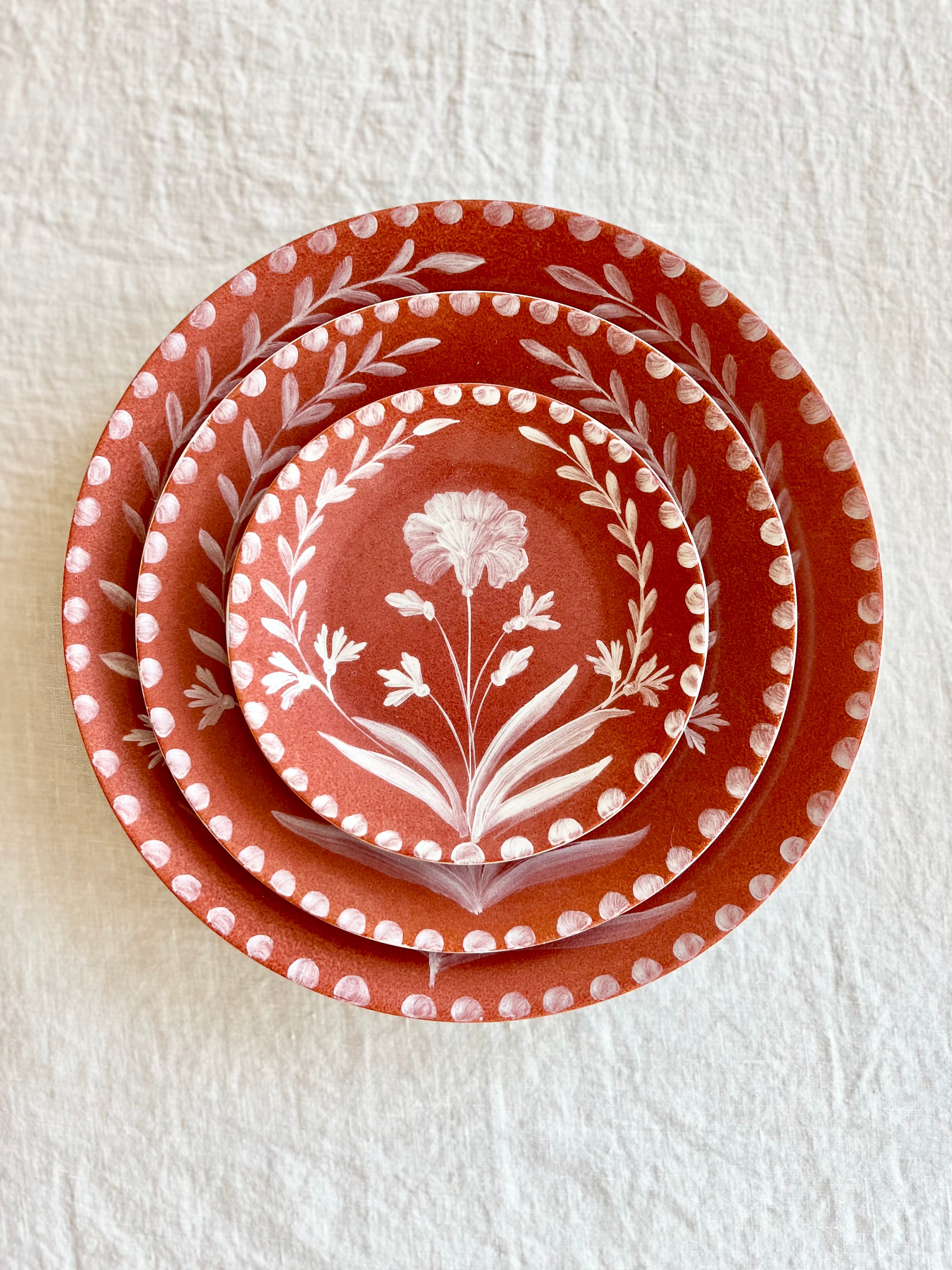 terra cotta color Porcelain Salad Plates stacked