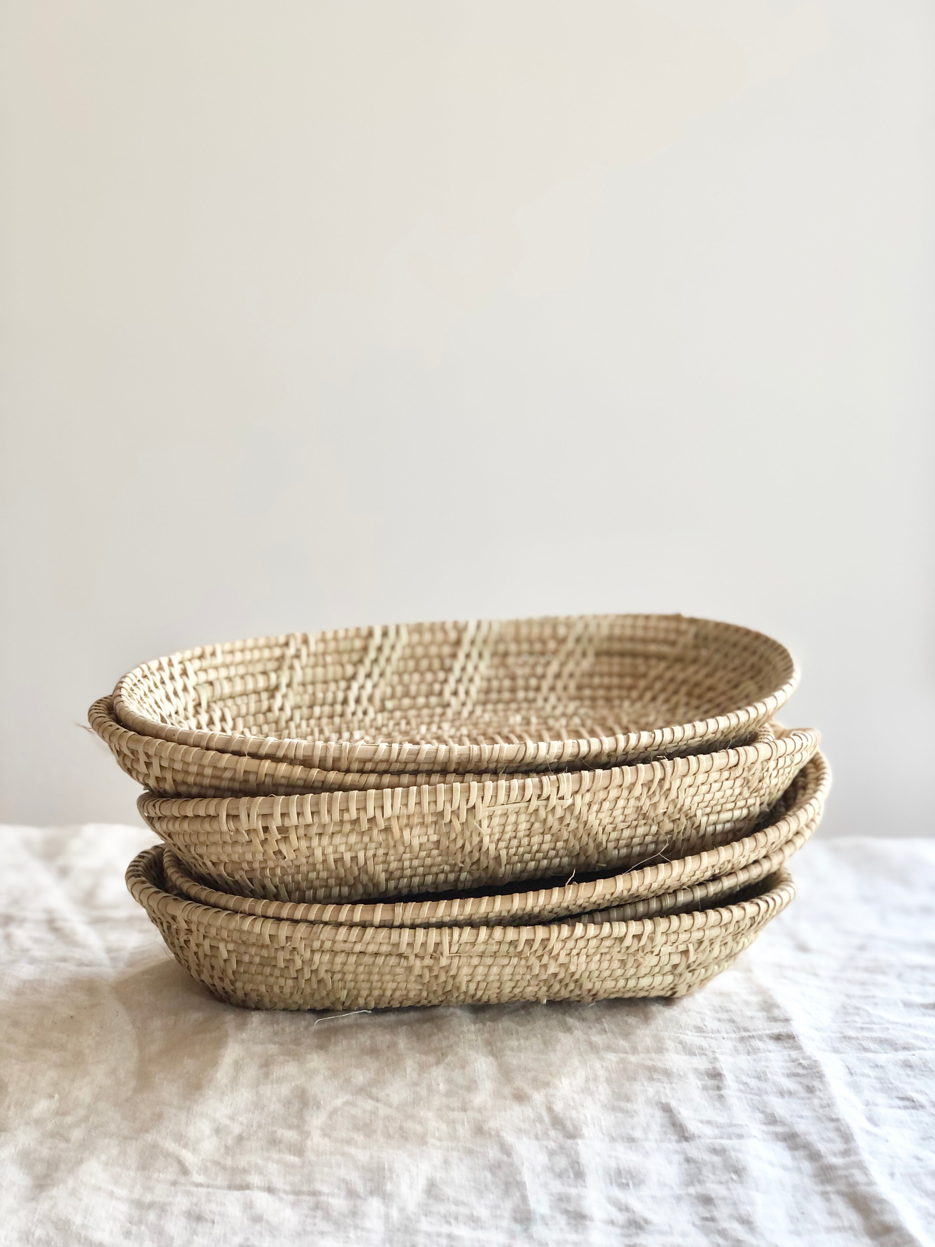 woven oval baskets stacked