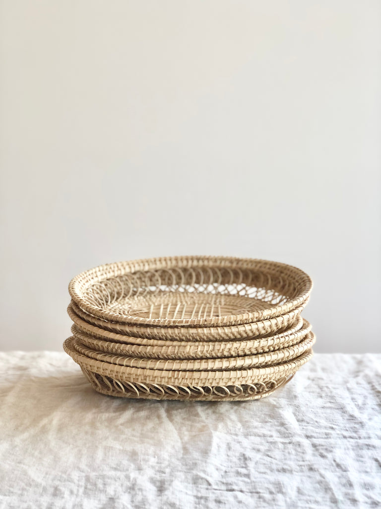 oval hand woven baskets stacked