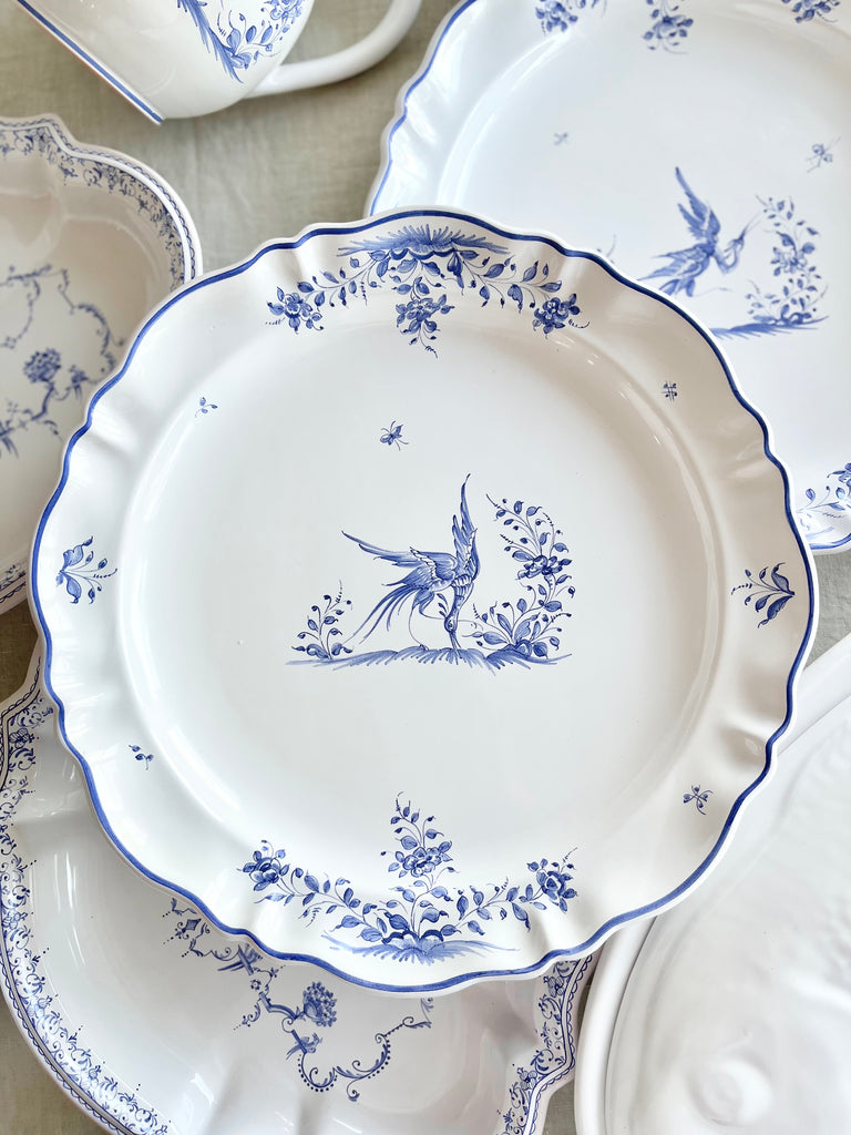 white serving tray with blue phoenix design in group
