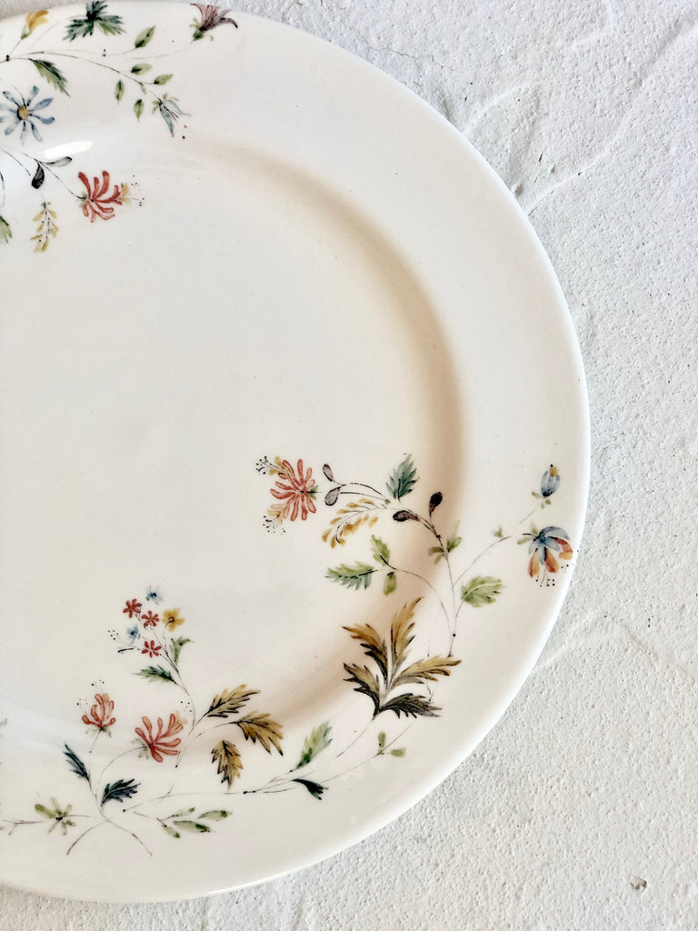floral dinner plate sirena rouge white top side view