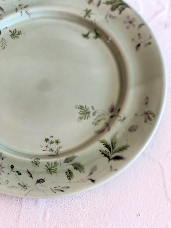 light green bread plate with hand painted flowers 8.5 inch close up