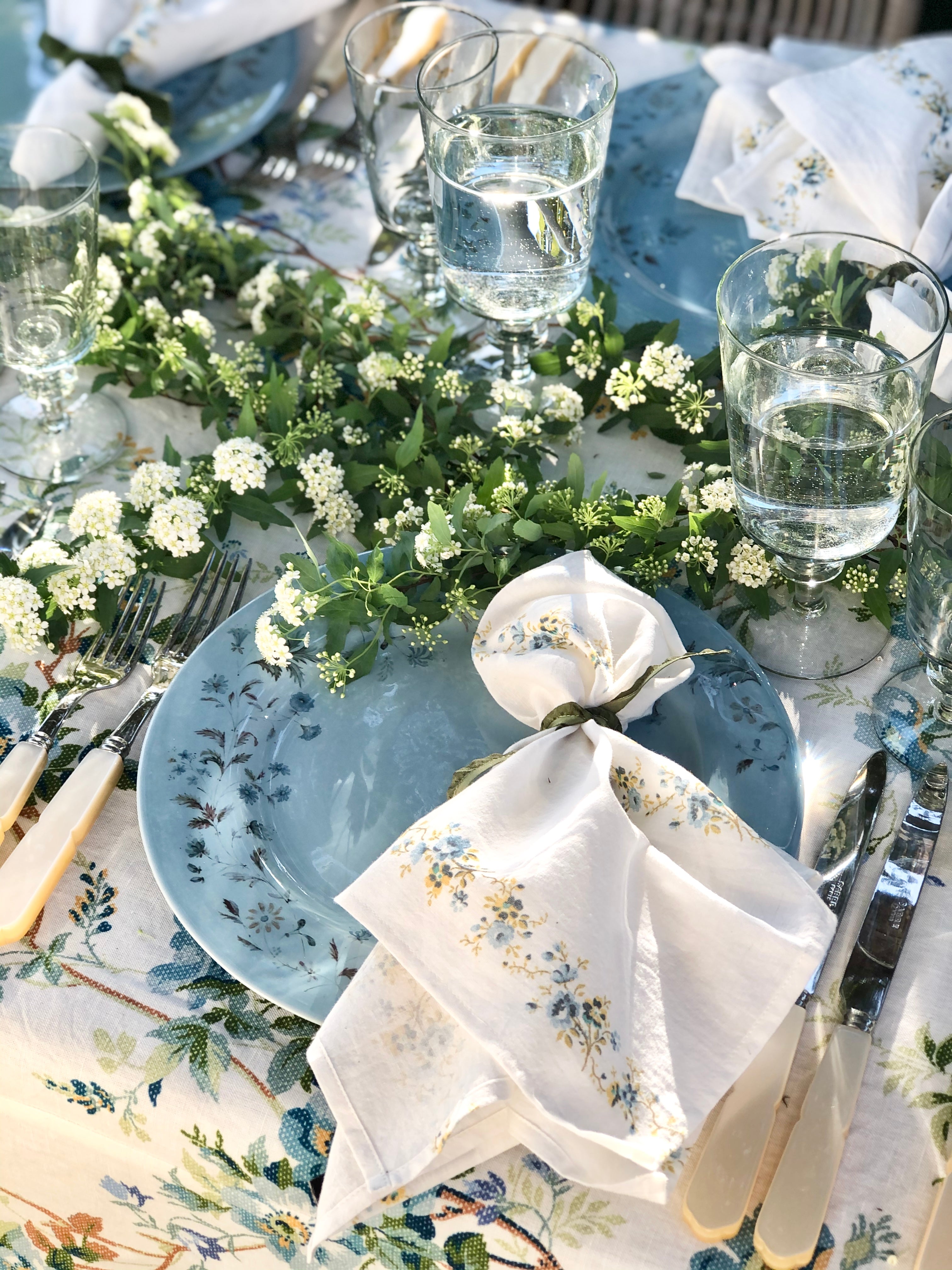 blue floral salad plate 8.5 inch in a table setting