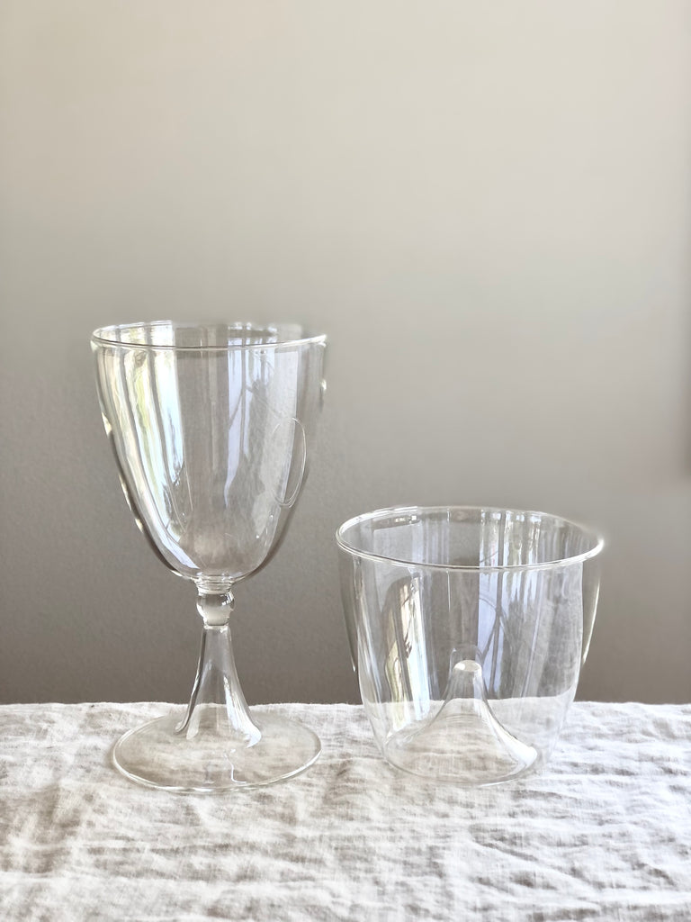 clear opalescent water glass with matching wine glass