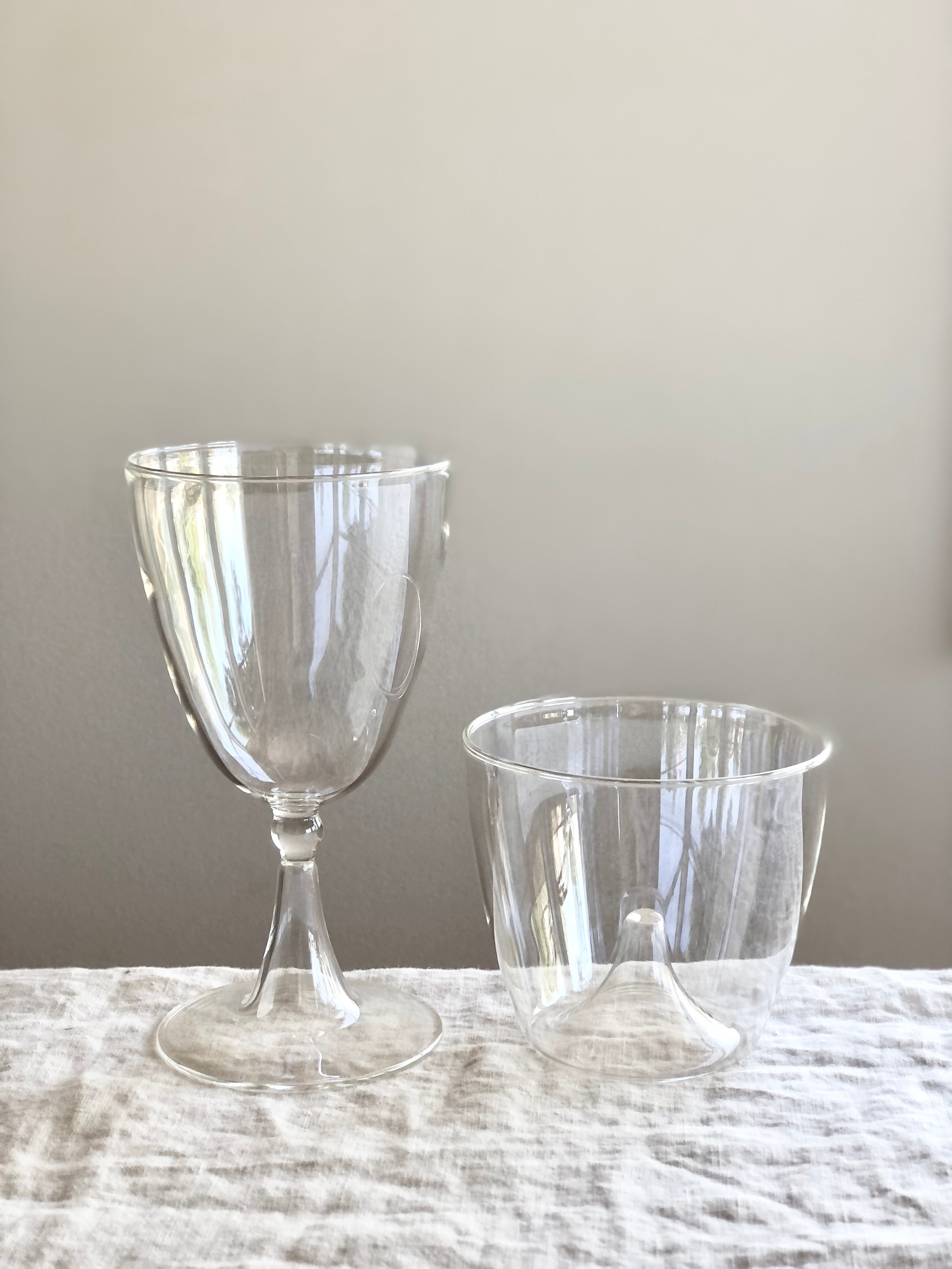 clear opalescent wine glass with matching water glass