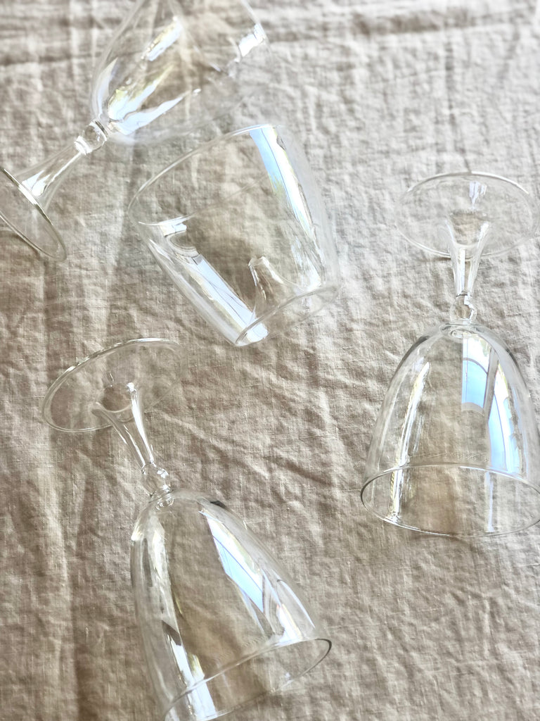 group of opalescent water glasses