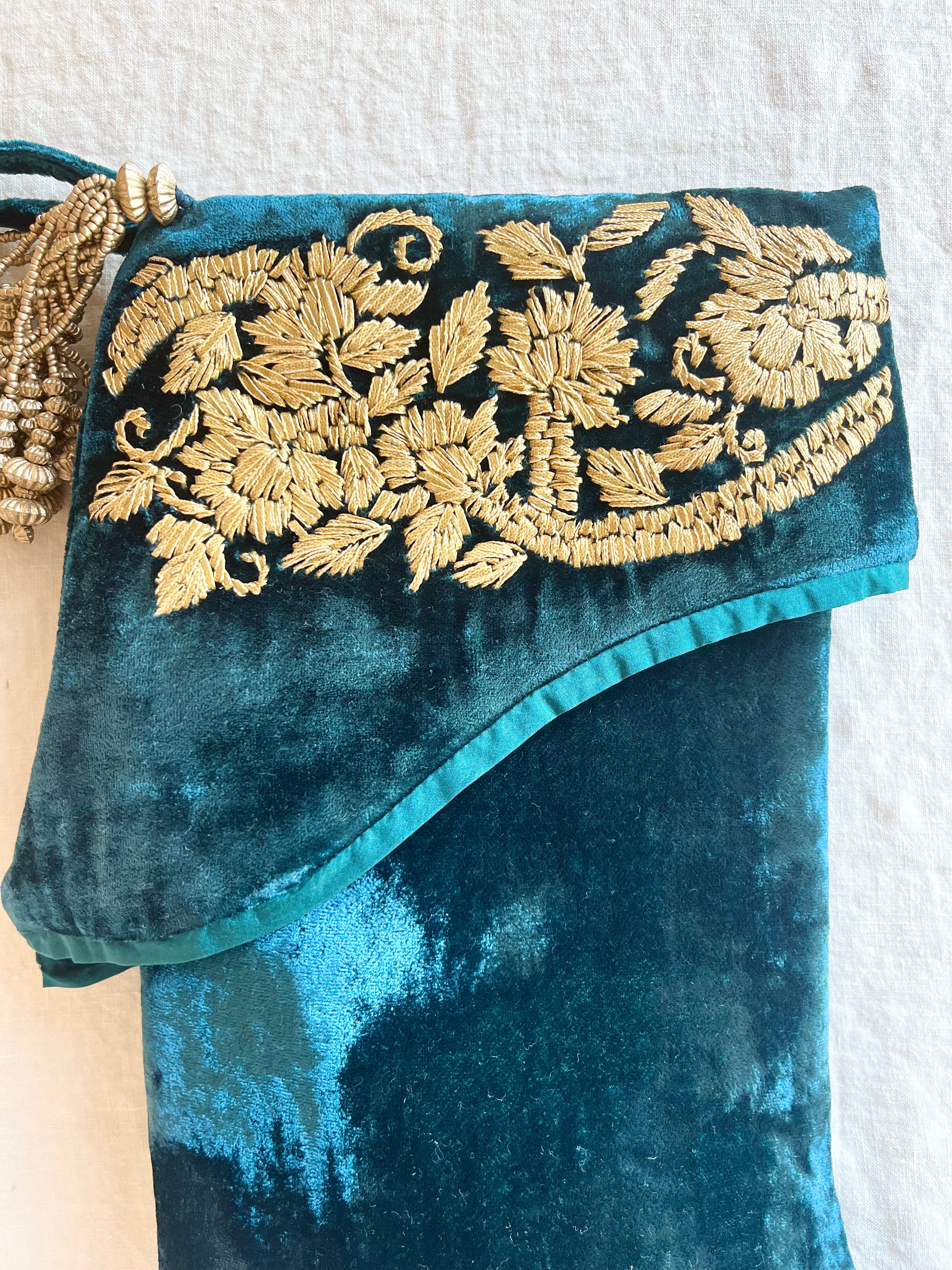 Golden Holly Stocking - Majolica Blue